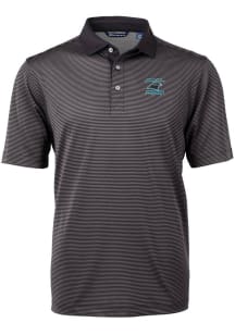 Cutter and Buck Carolina Panthers Mens Black Historic Virtue Eco Pique Micro Stripe Short Sleeve..