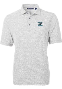 Cutter and Buck Carolina Panthers Mens Grey HISTORIC Virtue Eco Pique Short Sleeve Polo