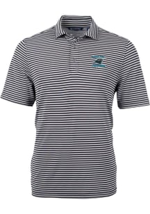 Cutter and Buck Carolina Panthers Mens Black Historic Virtue Eco Pique Stripe Short Sleeve Polo