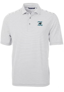 Cutter and Buck Carolina Panthers Mens Grey Historic Virtue Eco Pique Stripe Short Sleeve Polo