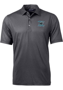 Cutter and Buck Carolina Panthers Mens Black Historic Pike Banner Short Sleeve Polo