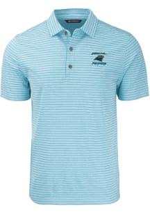 Cutter and Buck Carolina Panthers Mens Light Blue HISTORIC Forge Heather Stripe Short Sleeve Pol..