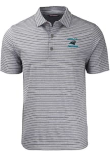 Cutter and Buck Carolina Panthers Mens Black HISTORIC Forge Heather Stripe Short Sleeve Polo