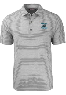 Cutter and Buck Carolina Panthers Mens Grey HISTORIC Forge Heather Stripe Short Sleeve Polo
