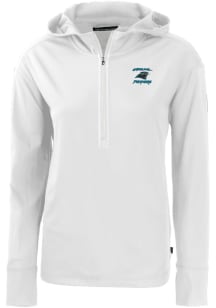 Cutter and Buck Carolina Panthers Womens White HISTORIC Daybreak Hood 1/4 Zip Pullover