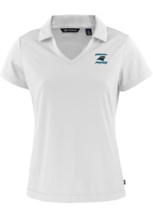 Cutter and Buck Carolina Panthers Womens White HISTORIC Daybreak V Neck Short Sleeve Polo Shirt