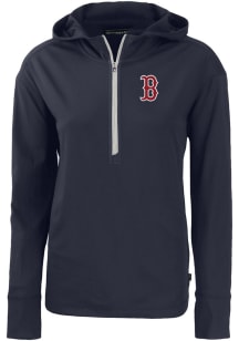 Cutter and Buck Boston Red Sox Womens Navy Blue Daybreak Hood 1/4 Zip Pullover