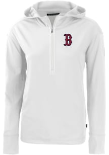 Cutter and Buck Boston Red Sox Womens White Daybreak Hood 1/4 Zip Pullover