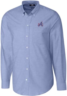 Cutter and Buck Atlanta Braves Mens Blue City Connect Stretch Oxford Big and Tall Dress Shirt