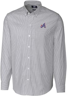 Cutter and Buck Atlanta Braves Mens Charcoal City Connect Stretch Oxford Big and Tall Dress Shir..