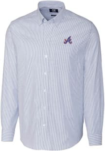 Cutter and Buck Atlanta Braves Mens Blue City Connect Stretch Oxford Big and Tall Dress Shirt