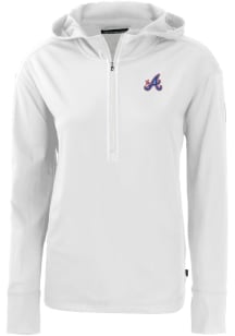 Cutter and Buck Atlanta Braves Womens White City Connect Daybreak Hood 1/4 Zip Pullover