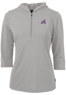 Cutter and Buck Atlanta Braves Womens Grey City Connect Virtue Eco Pique Hooded Sweatshirt