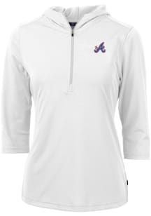 Cutter and Buck Atlanta Braves Womens White City Connect Virtue Eco Pique Hooded Sweatshirt