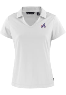 Cutter and Buck Atlanta Braves Womens White City Connect Daybreak V Neck Short Sleeve Polo Shirt