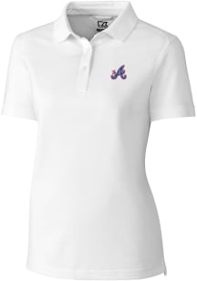 Cutter and Buck Atlanta Braves Womens White City Connect Advantage Short Sleeve Polo Shirt