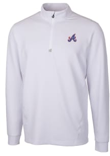 Cutter and Buck Atlanta Braves Mens White City Connect Traverse Long Sleeve 1/4 Zip Pullover