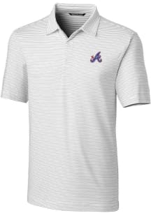 Cutter and Buck Atlanta Braves Mens White City Connect Forge Pencil Stripe Short Sleeve Polo