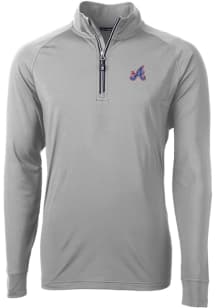 Cutter and Buck Atlanta Braves Mens Grey City Connect Adapt Eco Knit Long Sleeve 1/4 Zip Pullove..