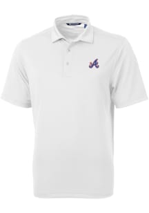 Cutter and Buck Atlanta Braves Mens White City Connect Virtue Eco Pique Short Sleeve Polo