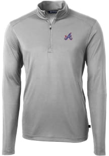 Cutter and Buck Atlanta Braves Mens Grey City Connect Virtue Eco Pique Long Sleeve 1/4 Zip Pullo..