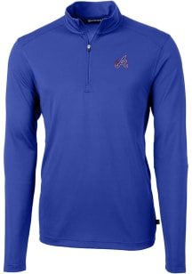 Cutter and Buck Atlanta Braves Mens Blue City Connect Virtue Eco Pique Long Sleeve 1/4 Zip Pullo..