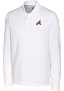 Cutter and Buck Atlanta Braves Mens White City Connect Advantage Long Sleeve Polo Shirt
