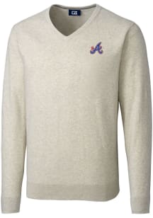 Cutter and Buck Atlanta Braves Mens Oatmeal City Connect Lakemont Long Sleeve Sweater