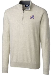 Cutter and Buck Atlanta Braves Mens Oatmeal City Connect Lakemont Long Sleeve 1/4 Zip Pullover