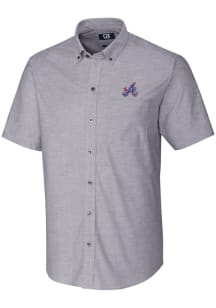 Cutter and Buck Atlanta Braves Mens Charcoal City Connect Oxford Short Sleeve Dress Shirt