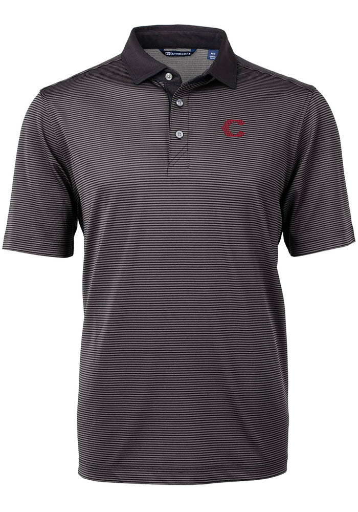 Cutter and Buck Cincinnati Reds Black City Connect Virtue Eco Pique Micro Stripe Big Tall Po..