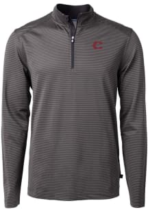Cutter and Buck Cincinnati Reds Mens Black City Connect Virtue Eco Pique Stripe Big and Tall 1/4..