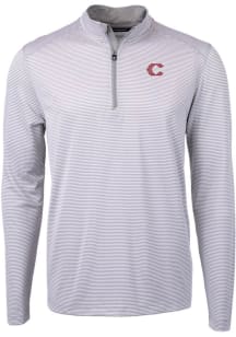 Cutter and Buck Cincinnati Reds Mens Grey City Connect Virtue Eco Pique Stripe Big and Tall 1/4 ..