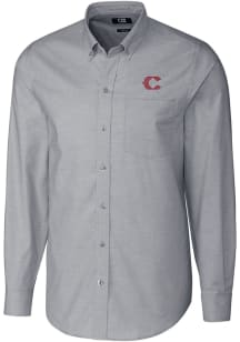 Cutter and Buck Cincinnati Reds Mens Charcoal City Connect Stretch Oxford Big and Tall Dress Shi..