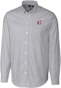 Cutter and Buck Cincinnati Reds Mens Charcoal City Connect Stretch Oxford Big and Tall Dress Shi..