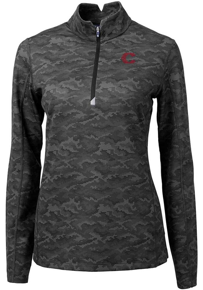 Cutter and Buck Cincinnati Reds Womens Black City Connect Traverse Camo 1/4 Zip Pullover