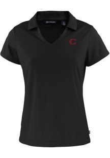 Cutter and Buck Cincinnati Reds Womens Black City Connect Daybreak V Neck Short Sleeve Polo Shir..