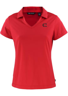 Cutter and Buck Cincinnati Reds Womens Red City Connect Daybreak V Neck Short Sleeve Polo Shirt