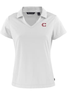 Cutter and Buck Cincinnati Reds Womens White City Connect Daybreak V Neck Short Sleeve Polo Shir..