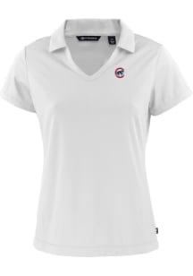 Cutter and Buck Chicago Cubs Womens White Daybreak V Neck Short Sleeve Polo Shirt