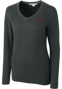 Cutter and Buck Cincinnati Reds Womens Charcoal City Connect Lakemont Long Sleeve Sweater