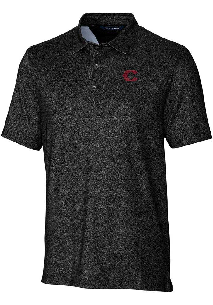 Cutter and Buck Cincinnati Reds Mens Black City Connect Pike Micro Floral Short Sleeve Polo