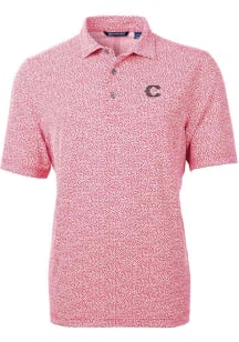Cutter and Buck Cincinnati Reds Mens Red City Connect Virtue Eco Pique Botanical Short Sleeve Po..