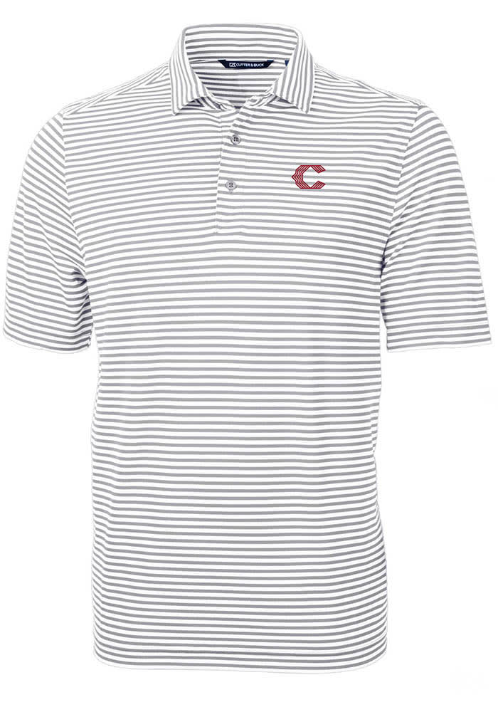 Cutter and Buck Cincinnati Reds Mens City Connect Virtue Eco Pique Stripe Short Sleeve Polo