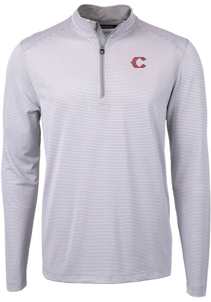 Cutter and Buck Cincinnati Reds Mens Grey City Connect Virtue Eco Pique Micro Stripe Long Sleeve..