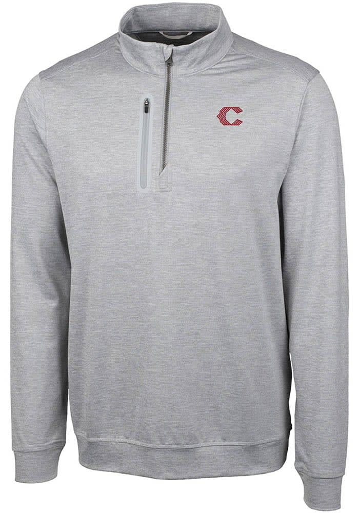 Cutter and Buck Cincinnati Reds Mens Grey City Connect Stealth Long Sleeve Qtr Zip Pullover