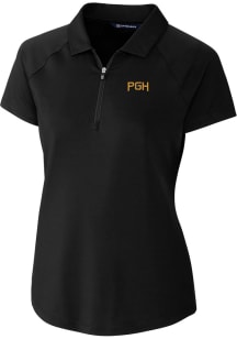 Cutter and Buck Pittsburgh Pirates Womens Black City Connect Forge Short Sleeve Polo Shirt