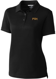 Cutter and Buck Pittsburgh Pirates Womens Black City Connect Advantage Short Sleeve Polo Shirt