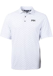 Cutter and Buck Pittsburgh Pirates Mens White City Connect Virtue Eco Pique Tile Short Sleeve Po..