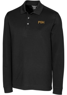 Cutter and Buck Pittsburgh Pirates Mens Black City Connect Advantage Long Sleeve Polo Shirt